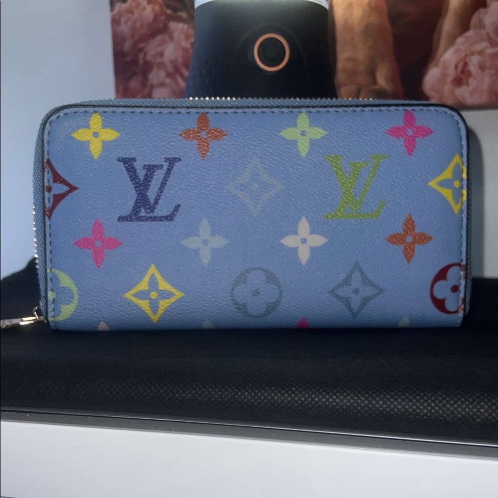 Louis Vuitton Multicolor Monogram Zip Wallet on Light Blue